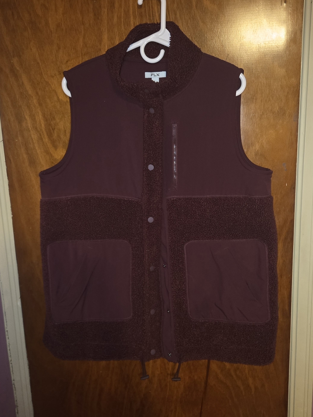 FLX Women's Maroon Sherpa-Trim Vest with Snap Front